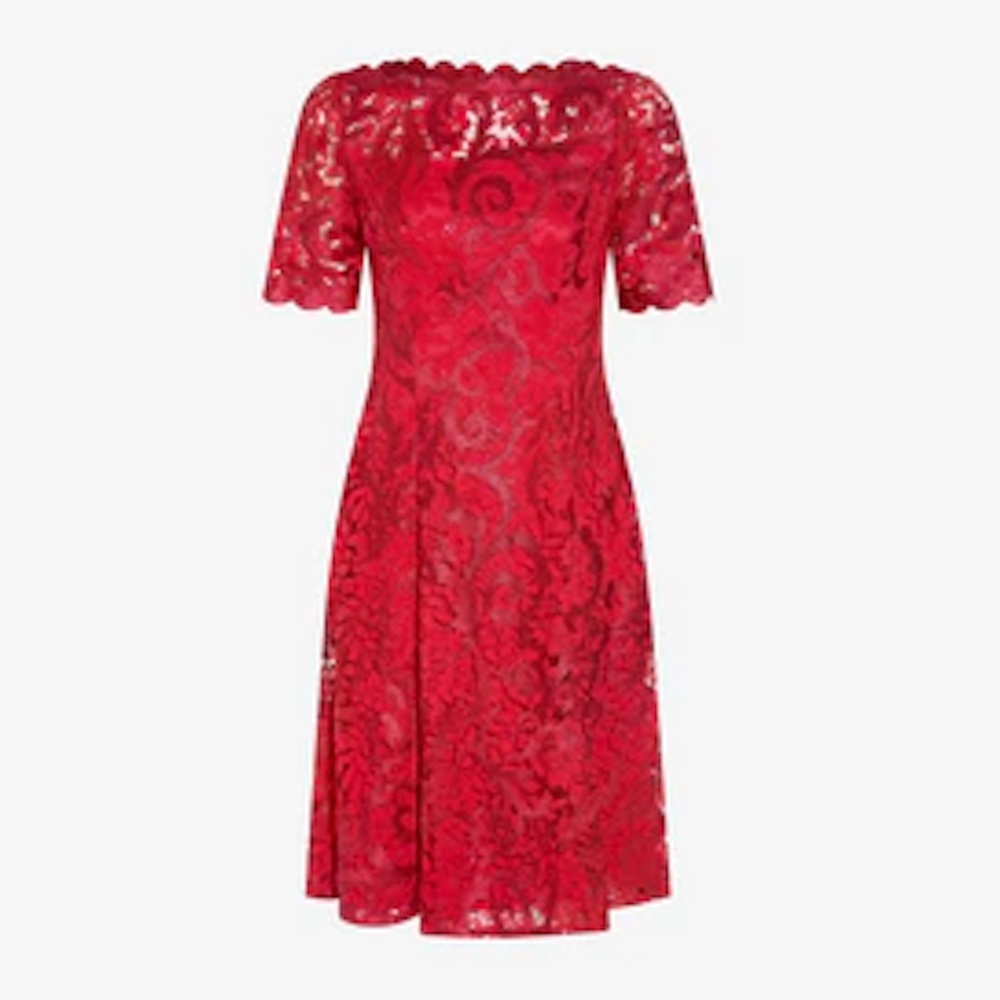 Adrianna Papell fit-and-flare lace dress in warm cherry